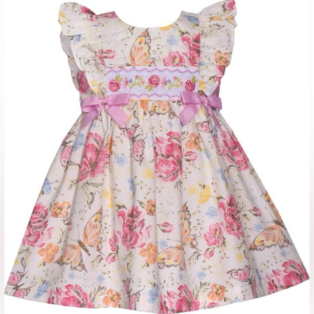 Smocked Floral Pink and Purple Kids Dress